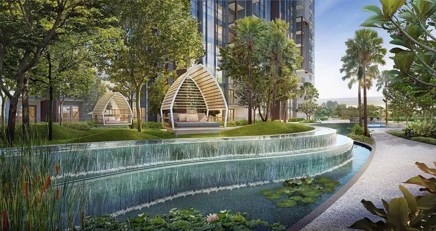 Solano Grand EC rolling lawn and garden cabanas — artist's impression